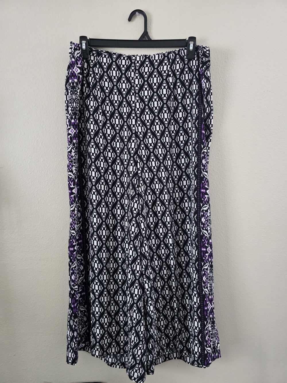 Cato Black & White Geometric Maxi Skirt with Purple Side Panels